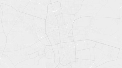 White and light grey Łódź city area vector background map, roads and water illustration. Widescreen proportion, digital flat design.