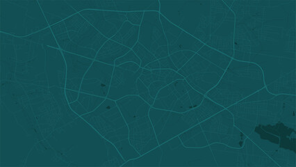 Green Białystok city area vector background map, roads and water illustration. Widescreen proportion, digital flat design.