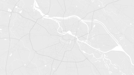 White and light grey Wrocław city area vector background map, roads and water illustration. Widescreen proportion, digital flat design.