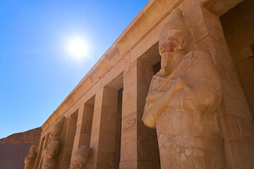 Ancient ruins of the Mortuary Temple of Hatshepsut in Luxor, Egypt. View of part of the temple