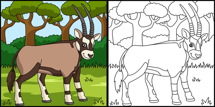 Oryx Coloring Page Vector Illustration