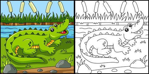 Crocodile Coloring Page Vector Illustration