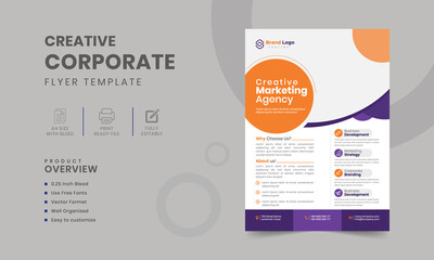 Corporate business flyer design Template | abstract layout rad, orange, blue, purple background shape