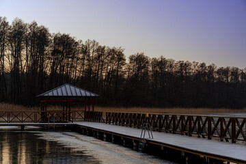 Jezioro , Polska , zachód słońca