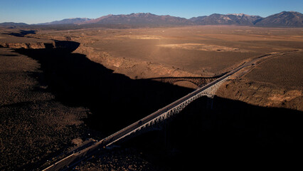 Suspension bridge over desert gorge in New Mexico- Rio Grande Gorge River