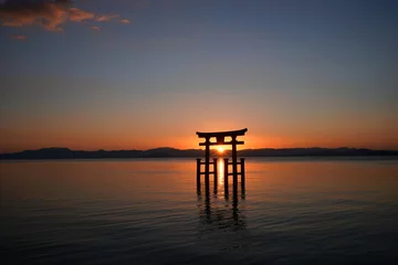 Gordijnen A Peaceful and Fantastic Sunrise at Biwa Lake, Japan © d17529