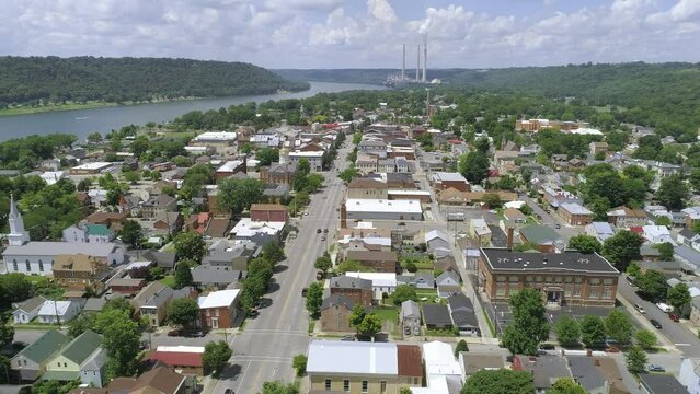 Madison Indiana Small Town Ohio River Aerial 4K Footage