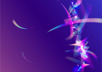 Fototapeta na wymiar Carnival Tinsel. Party Vaporwave Backdrop. Unicorn Foil. Fantasy Art. Birthday Background. Blue Laser Texture. Neon Glare. Retro Flyer. Purple Carnival Tinsel