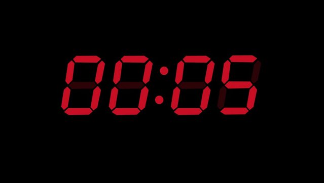 10 second digital clock countdown on black background