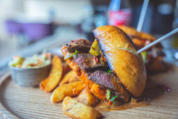 Steak sandwich.