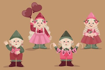 watercolor valentine day gnomes collection design vector illustration design vector illustration