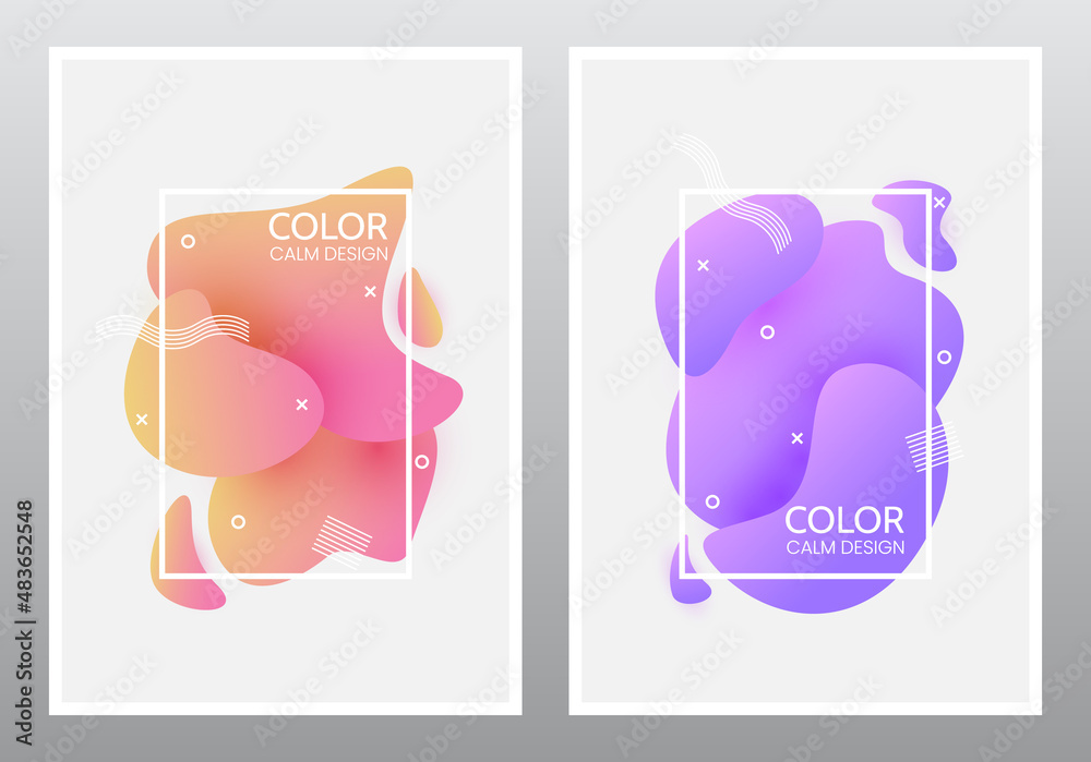 Canvas Prints liquid poster set. abstract 3d shapes with frame. color fluid elements with white border. trendy spl