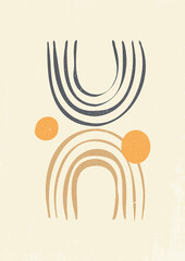 Boho arch textured poster. Abstract boho rainbow for design modern card, art gallery flyer, party invitation