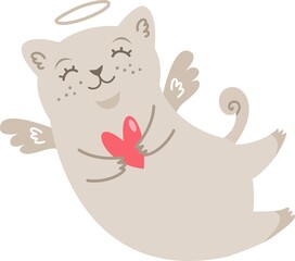 Cute vector cupid cat. Kitten with wings and halo. cute baby illustration