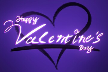 Happy Valentine's Day Black Heart Paint Purple Background