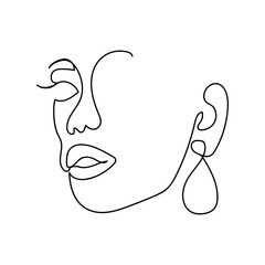 Woman face continuous line drawing.Logo, icon, label. Vector illustration