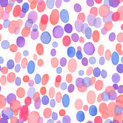 Colorful watercolor abstract seamless pattern with brush strokes. Hand-drawn watercolor texture with color spots. Collage with different watercolor shapes. Texture for fabric, paper, wallpapper