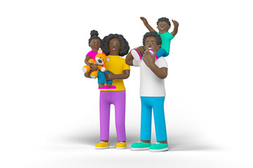 Black Family with Baby People Standing Holding Hands isolated on