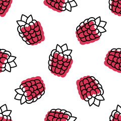 Raspberries seamless pattern. Vector illustration