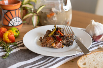 A traditional Guyanese Christmas dish called garlic pork