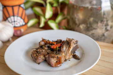 A traditional Guyanese Christmas dish called garlic pork