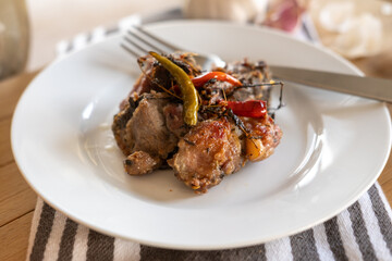 A traditional Guyanese Christmas dish called garlic pork