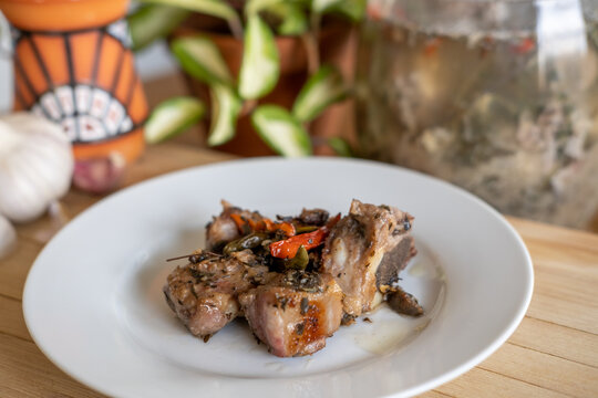 A traditional Guyanese Christmas dish called garlic pork