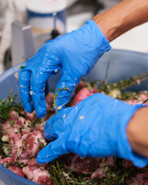 Preparation of a traditional Guyanese Christmas dish called garlic pork