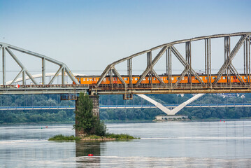 Torun, Poland - August 11, 2021. Ernest Malinowski Railway Bridge - Most kolejowy im. Ernesta Malinowskiego - in Summer