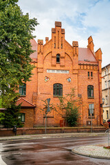 Obraz premium Torun, Poland - August 11, 2021. Fire station - Komenda Wojewodzka Panstwowej Strazy Pozarnej - in Prosta street
