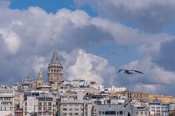 Fototapeta na wymiar Galata Tower, one of the landmarks of Istanbul, takes its name from the Galata district where it is located. Istanbul, istanbul, Turkey, January 23, 2022. 