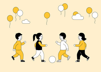 Vector illustration of children playing soccer.