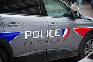 Strasbourg - France - 29 January 2022 - closeup of french national police car parked in the street - 483666143