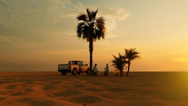 Two Arab Men Talking in the Desert and Sunset View
. High Quality Background Animation


