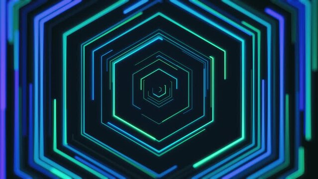 Hi-tech Glowing Green and Blue Hexagonal Lines