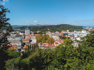 Fototapeta na wymiar View of Ljubljana city center and close surrounding, Slovenia
