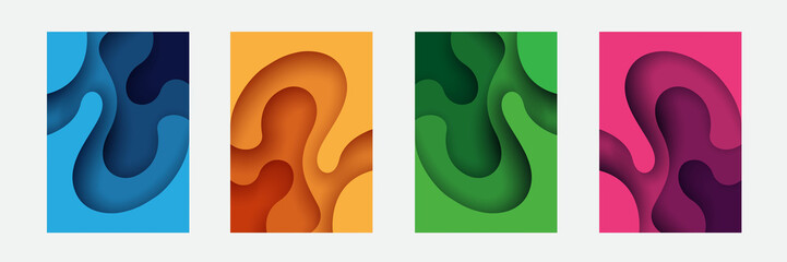 Obraz premium gradation colorful papercut texture cover background template set collection design vector