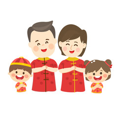 Cute Cartoon Chinese Family Vector.