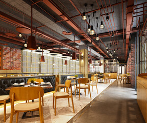 3d render cafe bar restaurant interior
