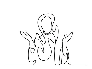 confused and thinking woman raising her hands up