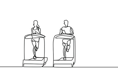 female and male athlete running on treadmill