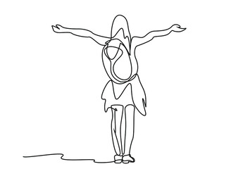 free woman with backpack goes out to nature to spend time in peace