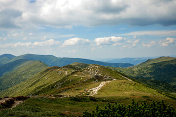 Carpathians mountain range at summer morning. Beauty of wild virgin Ukrainian nature. Peacefulness.