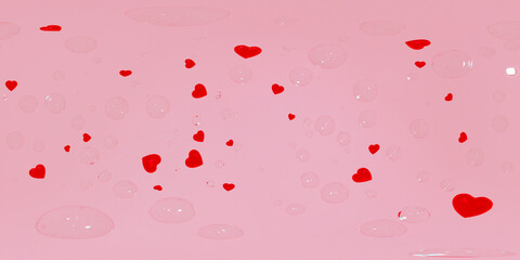 3d rendering, 3D illustration; HDRI environment map of hearts and bubbles romantic 360 panoramic background for lovers