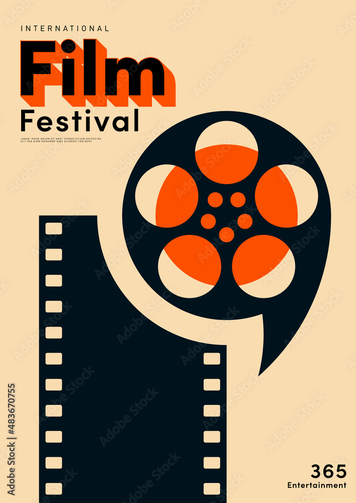 Poster Movie and film poster design template background with vintage film reel