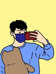 cute man cartoon on yellow background