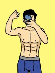 Fototapeta premium cute man cartoon on yellow background