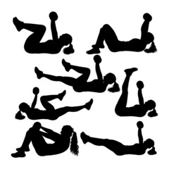Dumbbell for ABS workout silhouettes. Good use for symbol, logo, icon, mascot, sign or any design you want.