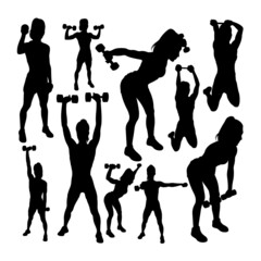 Dumbbell for upper body workout silhouettes. Good use for symbol, logo, icon, mascot, sign or any design you want.