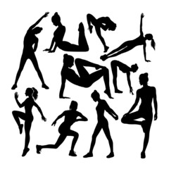 Woman doing workout silhouettes. Good use for symbol, logo, icon, mascot, sign or any design you want.